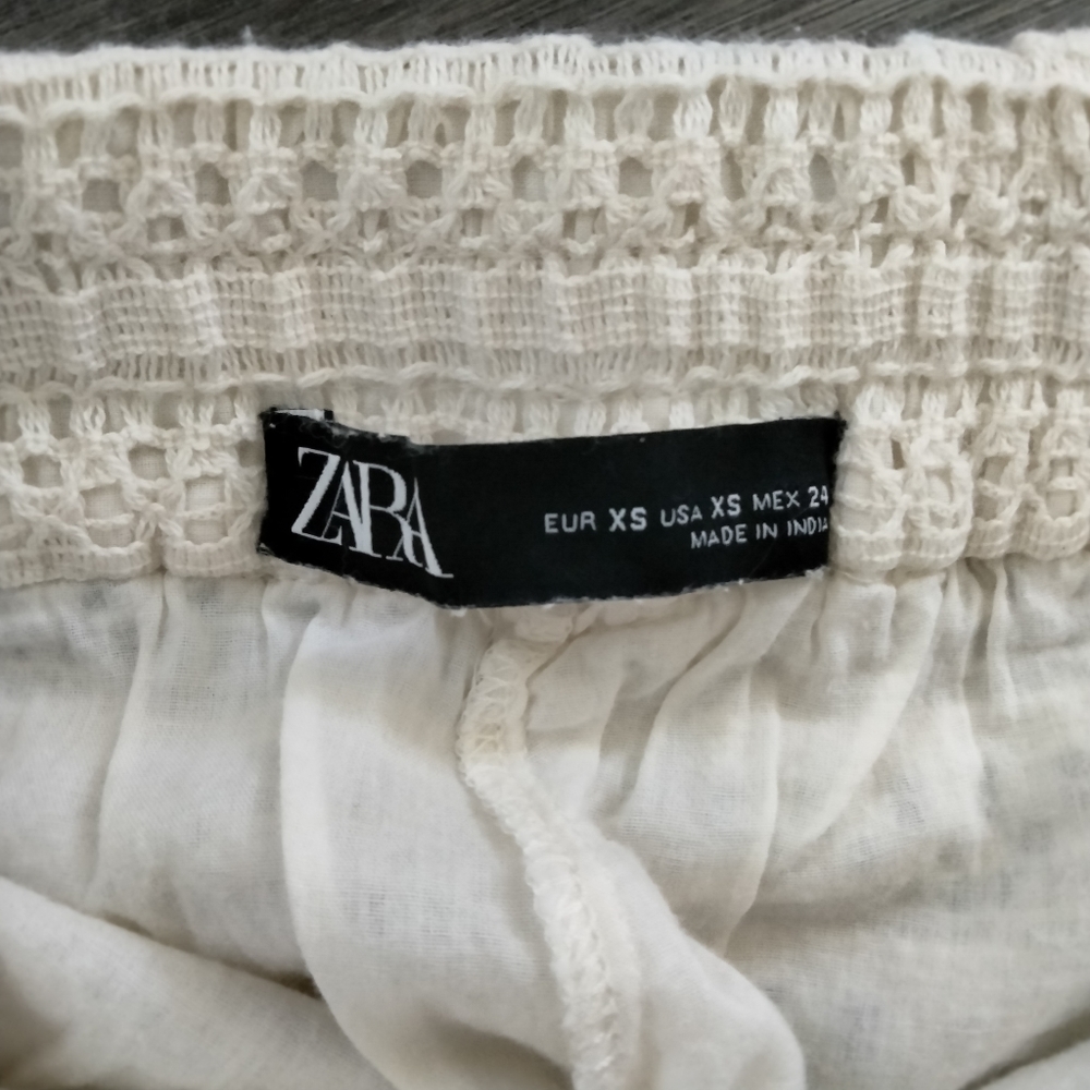 Zara Ivory White Lace Crochet Shorts W/ Pockets Size XS Elastic Waist Lined - Picture 9 of 15